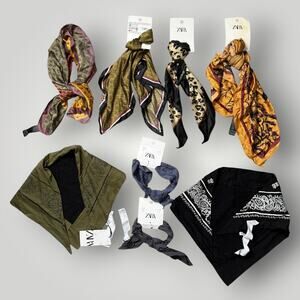 ZARA Scarf & Hair Accessories Bundle Lot Satin Scarves Bandana Sherpa Neck Wrap